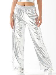 Pantalon deux pièces Femme Pantalon à Jambes Droites Brillantes pour Femme Adulte Decontracte Taille Haute D.lique Super Long Holographique 231206