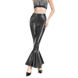 Tweedelige damesbroek Pantalon en cuir briljant metallique evase pour femmes legging sexy taille haute pantalon een cloche uitbreidbaar jaren '70 Disco 4 231206