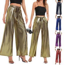 Tweedelige damesbroek Pantalon metallique sexy pour femme bronzant briljant ontwijken taille elastique astronomique hip hop baggy jambe large fjwlwear 231206