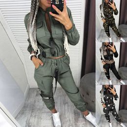 Twee stuk broekstukken voor dames vrouwen joggers streetwear track pak casual sport tracksuit lange mouw zipper tops 220922