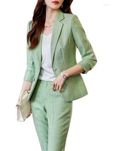 Tweedelige broek met dames roze abrikoos groen blauw kantoor dames broekpak solide formeel 2 set vrouwen zakelijk werk slijm slanke jasblazer en