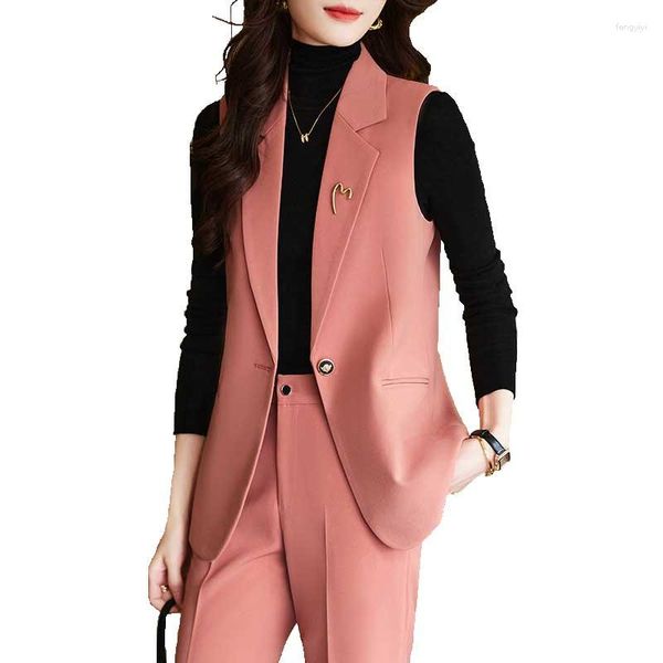 Pantalon de deux pièces pour femmes rose noir kaki gilet et pantalon costume femmes slim blazer sans manches pantalons pièces ensemble pour bureau dames vêtements de travail