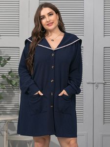 Pantalon deux pièces femme grande taille bleu marine veste double poche lâche couleur unie grand revers manches longues décontracté confort vêtements d'extérieur 220922