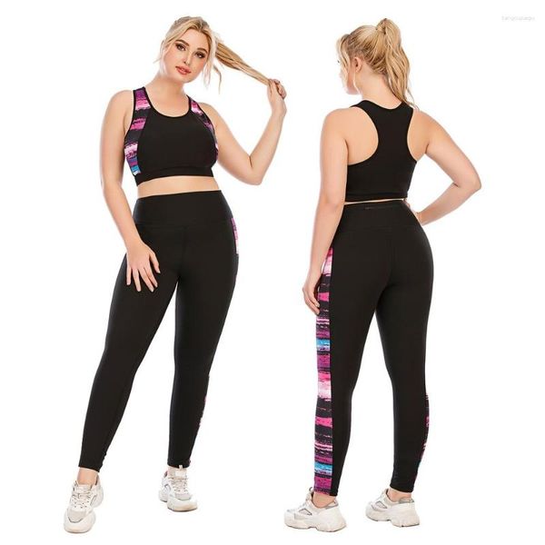 Pantalones de dos piezas para mujer Sujetador deportivo de talla grande para chándal rechoncho Medias Leggings Conjuntos de gimnasio grandes Cintura alta Yoga Top Jogging Ropa de verano