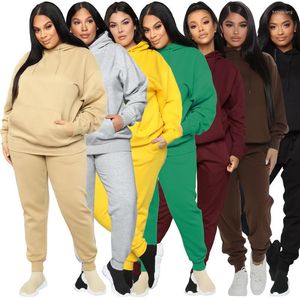 Dames tweedelige broek Plus size vrouwen herfst kleding casual tweedelige set vaste kleurzakken losse hoodies elastische taille zweetbroeken