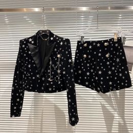 Pantalones de dos piezas para mujeres PREPOMP Spring Camina de manga larga Slim Velvet Blazer Shorts casual de dos piezas