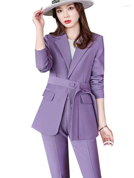 Pantalon deux pièces pour femmes violet blanc bleu dames pantalon costume femmes femme simple boutonnage formel Blazer et pantalon vêtements de travail 2 ensemble avec