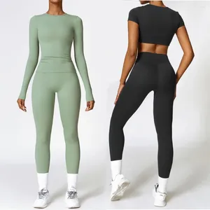 Pantalon de deux pièces pour femmes QYJNG Gym Set Survêtement à manches longues Costume d'entraînement pour Fitness Yoga Wear Vêtements d'entraînement Dames Sport Outfit Noir