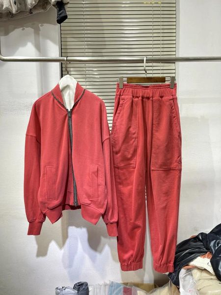 Pantalones de dos piezas para mujer, cárdigan informal rojo, conjunto de suéter, pantalones de chándal de pierna recta de cintura alta, dos piezas