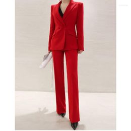 Dames tweedelige broek Red Women Suits voor kantoorwerk 2 stuks Set zakelijke pak Daily Wear Lady Blazer Pant Jacket Outfits