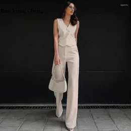 Pantalon de deux pièces pour femmes Run Xiang Cheng Automne Costume Gilet Coton Taille haute Pantalon droit Simple et élégant Femmes 2023