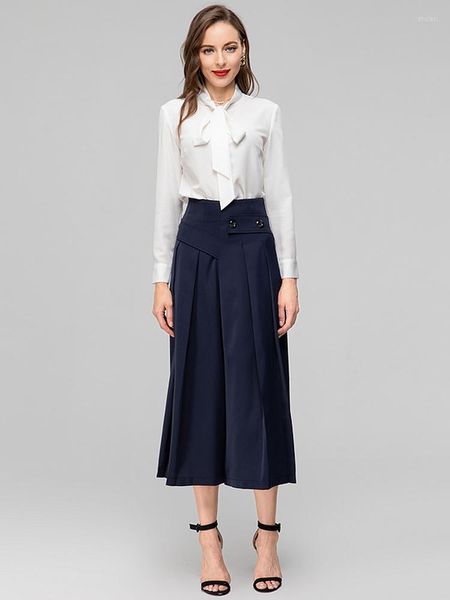 Femmes deux pièces pantalons piste printemps automne femmes concepteur haute qualité blanc chemise hauts lâche décontracté fête célébrité élégant ensembles