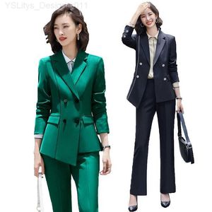 Pantalon féminin à deux pièces S-5xl Double poitrine noir irrégulier pour femmes de bureau de bureau Fe Elegant Womens Office Coat Set Business Setc240407