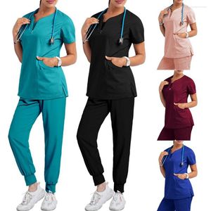 Pantalons de deux pièces pour femmes Scrubs Femmes Travail Uniforme Poche Manches longues Vêtements médicaux Tops Ensembles de deux pièces Uniformes cliniques Costume