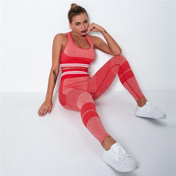 Pantalon deux pièces pour femmes sans couture ensemble femmes Sexy Legging rayé tricoté survêtement de gymnastique tenue d'entraînement vêtements de sport vêtements de Fitness