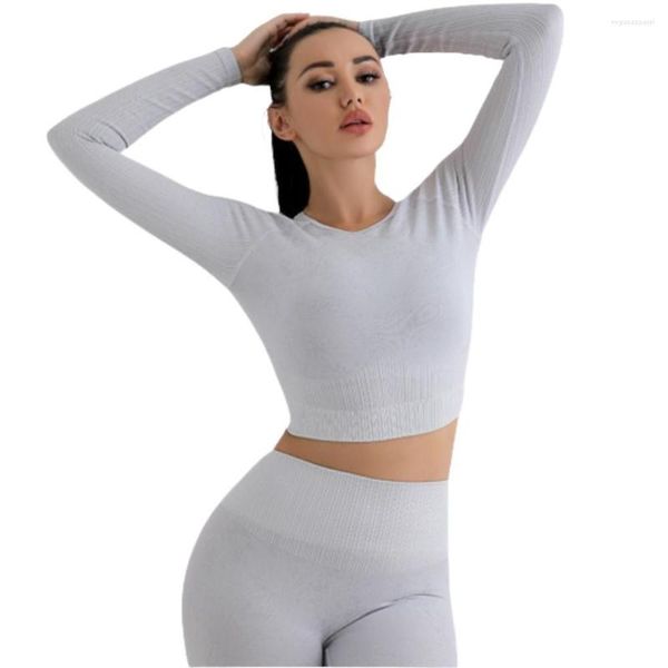 Pantalon de deux pièces pour femmes Costume de sport sans couture Femmes Fitness Sportswear Yoga Set Vêtements d'entraînement Lady Top à manches longues Gym Outfit Femme active