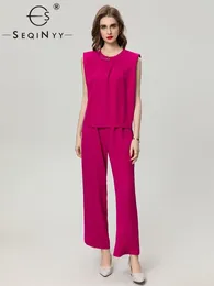 Pantalon féminin à deux pièces Seqinyy Purple Red Suit Summer Summer Fashion Design Fashion Chaîne Chaîne Chaîne Top Bureau Lady Street Belt Street