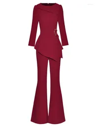 Conjunto de pantalones de dos piezas para mujer, chaqueta de oficina informal de Pagoda, color negro, vino, rojo, blanco lechoso, moda de otoño, conjuntos largos
