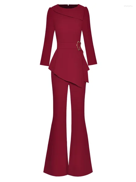 Ensemble pantalon deux pièces pour femmes, haute qualité, mode, noir, vin, rouge, laiteux, blanc, veste de bureau, décontracté, pagode, ensembles longs, automne