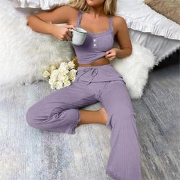 Pantalones de dos piezas para mujeres Juego Damas Camisole Casual Pajamas Soft Homewear Summer Lace Women Solid Rayed Sexy Sleepwear