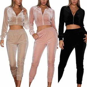 Tweedelige broek met dames set van twee stukken casual fluwelen oogst top dunne trui training vrouwen winter hoodie sets lange mouw sportpak p230516