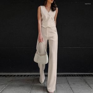 Femmes Deux Pièces Pantalon Ensemble Femme 2 Pièces Printemps 2023 Mode Coton Lin Récolte Gilet Manteau Taille Haute Ensembles Féminins Tenues Pour Femmes