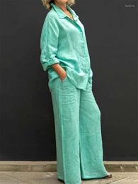 Pantalons de deux pièces pour femmes Set Femme 2024 Casual Urban Cost Cotton Linen Top Basic and Pant Fashion Office Professional Clothing