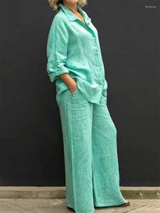 Pantalons de deux pièces pour femmes Set Femme 2024 Casual Urban Cost Cotton Linen Top Basic and Pant Fashion Office Professional Clothing