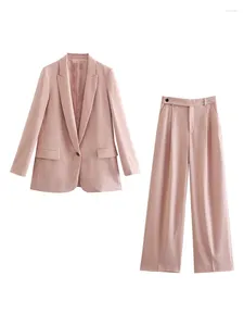 Tweedelige damesbroekenset Dameskleding Kantoor Elegant Co-ord pakken Blazer met enkele knop en wijde pijpen Sets Damesoutfits