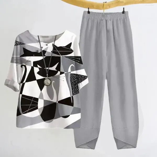 Conjuntos de pantalones de dos piezas para mujer, conjunto de camisas, pantalones de 2 piezas para primavera y verano, traje recto asimétrico de cintura alta 2024