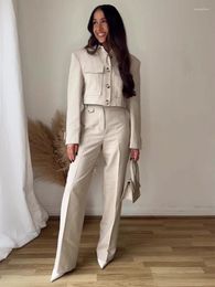 Tweedelige broeksets voor dames Outfits voor dames Cropped blazer en broek met rechte pijpen Combi-set High Street Fashion-pakken voor dames 2023