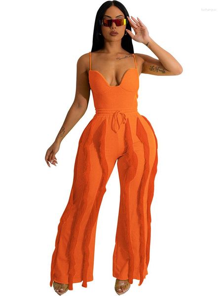 Pantalones de dos piezas de dos piezas SETY Clubwear Set Women for Party Bodysuit Tops y Tassel Bell Bottoms Night Club Outfits Traje blanco negro