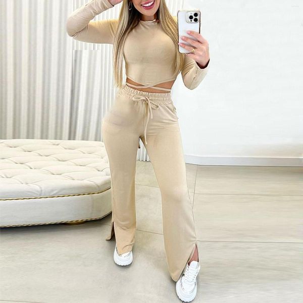 Femmes deux pièces pantalons Sexy solide pantalon costumes mode haut court ensemble femmes décontracté pansement femme haute taille élastique