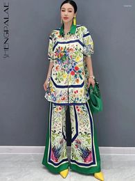 Pantalones de dos piezas para mujeres Shengpalae 2024 Summer 2 Set impreso Camisa de manga larga Pantra ancha Fashion Castak Corthed Elegant 5R9886