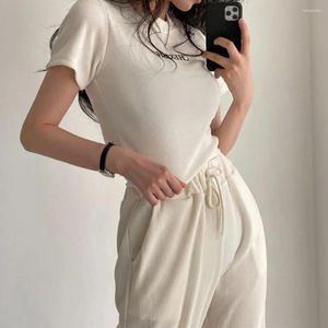 Pantalon deux pièces pour femmes, T-shirt à manches courtes, ensemble de survêtement doux et respirant, taille haute, Combo avec cordon de serrage élastique