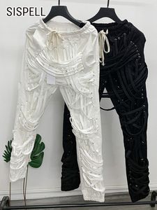 Pantalons deux pièces pour femmes SISPELL mode coréenne sarouel blanc pour femmes taille haute en vrac solide Patchwork ceinturé pantalon femme printemps vêtements Style 230520