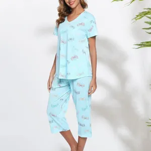 Pantalon de deux pièces pour femmes ensemble de vêtements de sommeil Pyjamas imprimé avec le cou de cou à l'écart de cou 2 Mère grand-mère Sleept-Shear pour femmes