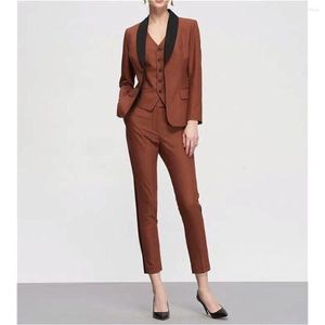 Pantalon de deux pièces pour femmes Slim Fit Costumes Bureau d'affaires formel Noir Châle Revers Simple Breassetd Trois Veste Gilet Terno Vêtements