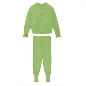 Pantalon deux pièces pour femmes doux femmes pyjamas 2 pièces ensemble vert polaire un boutonnage cardigan droite ample chaud printemps automne vêtements de nuit