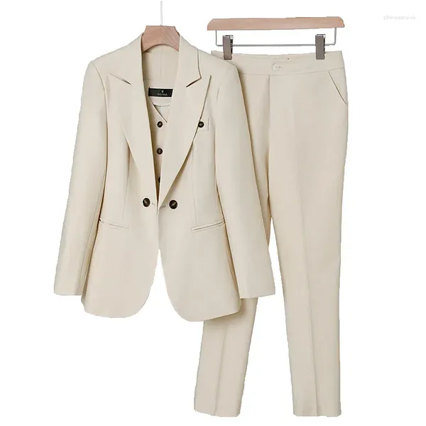 Pantalones de dos piezas para mujer Blazer de color sólido Chaleco y pantalón 3 Traje de mujer Diseños de uniformes S-4XL para Office Lady Business Career Ropa de trabajo