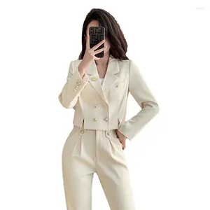 Pantalon de deux pièces pour femmes Signiques solides de bureau 2024 Fashion printemps d'été Double poitrine courte des blazers shorts de taille haute décontractés