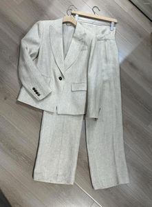 Pantalons de deux pièces pour femmes printemps 2024 Suit de la veste de blazer en lin de haute qualité