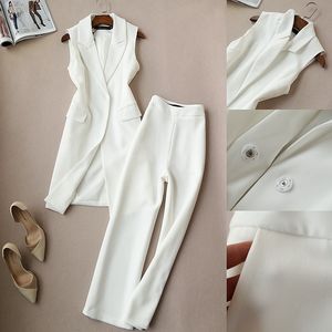 Dames tweedelige broekbroek Spring en herfst Koreaanse pak Sets Lang Vest Jacket Wide Been Nine Female 2 Vrouwen 230322