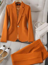Dames tweedelige broek Spring herfst Dames Pant Suit Women Office Business Work Wear Blazer en broek Black Beige Orange Formal 2 Set