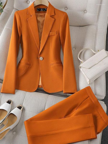 Pantalon de deux pièces pour femmes Printemps Automne Dames Pantalon Costume Femmes Bureau Business Work Wear Blazer et pantalon Noir Beige Orange Formel 2 Set