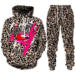 Femmes deux pièces pantalons printemps automne femmes Sexy lèvres impression 3D sweat à capuche/ensemble décontracté Hip Hop Style sweats Sportswear mode graphique