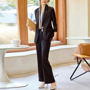 Pantalones de dos piezas para mujeres Spring Summer Femenino Black Blazer Mujeres Suites de negocios Pantelas y sets Top Chaqueta de trabajo Damas Oficina Estilo de uniforme