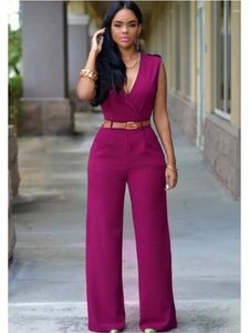 Pantalones de dos piezas para mujer, mono Sexy de Color sólido con cuello de pico profundo, cinturón de moda, cintura ajustada, elegante, primavera y verano