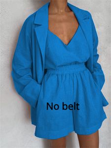 Dames tweedelige broek Pants Spring Summer Women Fashion Women's Commuting V-Neck Solid Color Vest Casual Coat Shorts Set Women's Office Suits 230522