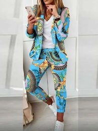 Tweede stuk broek voor dames Stijlvol kantoor Women Blazers broek Outfits Chic Lady Print lange mouw twee stukken twee stukken set casual het hele seizoen slanke broek matching suit p230515